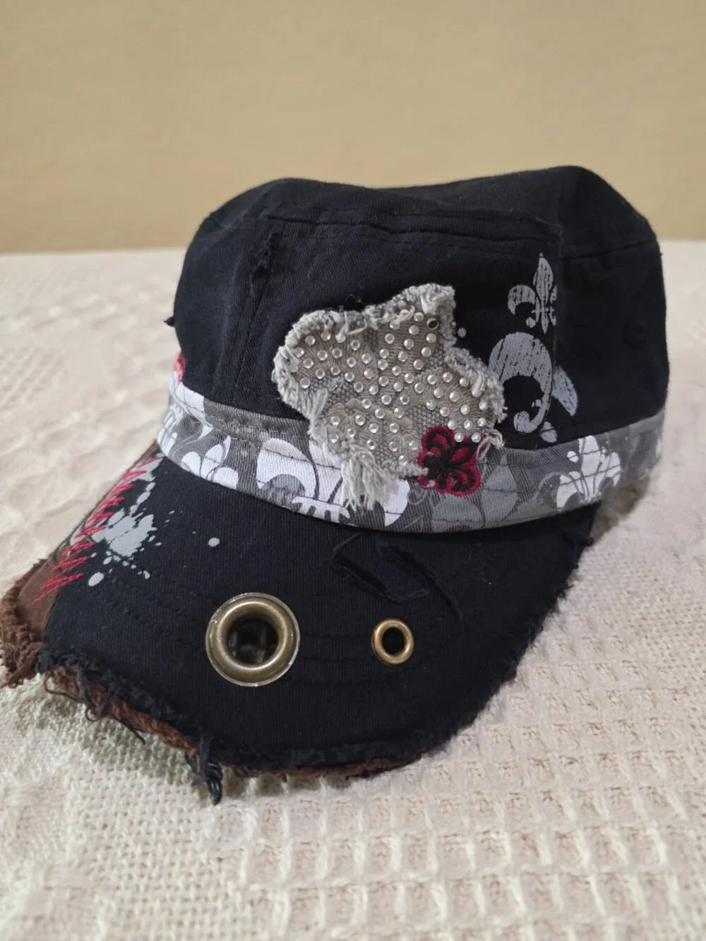 Womens Black New Orleans Rhinestone Flat Top Cute Baseball Ball Cap Hat